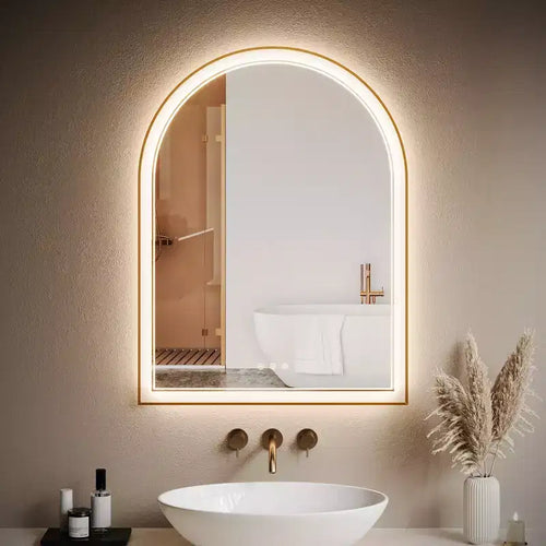 24x32 Inch Arched Gold LED Bathroom Mirror - Anti-Fog Front & Back Lighting with Memory Function, 3 Color Temperatures, Touch Control (Gold)