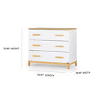 Commode 3 tiroirs pour chambre de bébé, pieds blanc et chêne rouge, finition non toxique sans danger pour les bébés avec dispositif anti-basculement, commode de rangement 86 cm pour chambre d'enfant