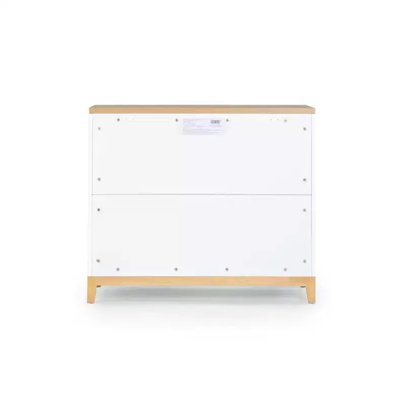 Commode 3 tiroirs pour chambre de bébé, pieds blanc et chêne rouge, finition non toxique sans danger pour les bébés avec dispositif anti-basculement, commode de rangement 86 cm pour chambre d'enfant