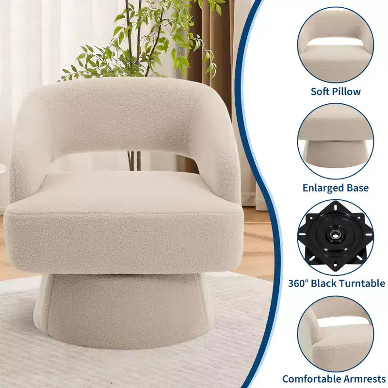 Fauteuil pivotant à 360° - Fauteuil de salon en polaire Teddy, dossier ajouré ergonomique, fauteuil d'appoint pour chambre, bureau, appartement
