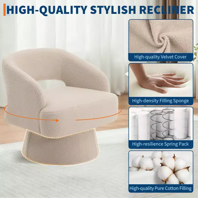 Fauteuil pivotant à 360° - Fauteuil de salon en polaire Teddy, dossier ajouré ergonomique, fauteuil d'appoint pour chambre, bureau, appartement