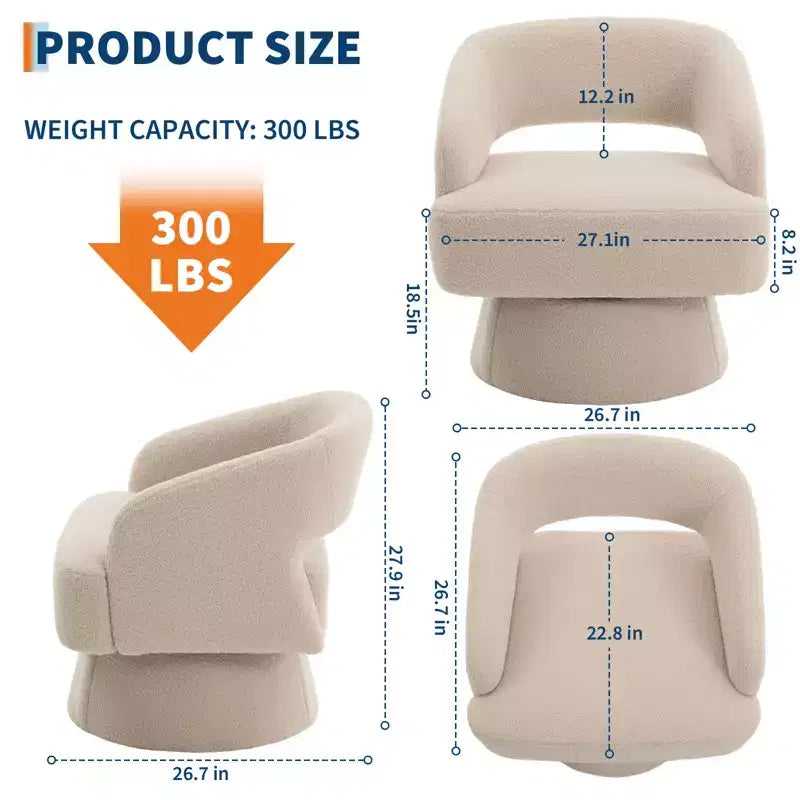 Fauteuil pivotant à 360° - Fauteuil de salon en polaire Teddy, dossier ajouré ergonomique, fauteuil d'appoint pour chambre, bureau, appartement