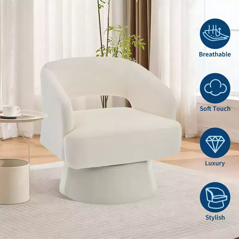 Fauteuil pivotant à 360° - Fauteuil de salon en polaire Teddy, dossier ajouré ergonomique, fauteuil d'appoint pour chambre, bureau, appartement