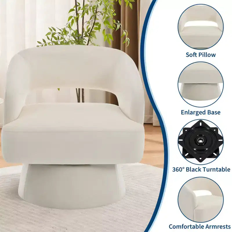 Fauteuil pivotant à 360° - Fauteuil de salon en polaire Teddy, dossier ajouré ergonomique, fauteuil d'appoint pour chambre, bureau, appartement