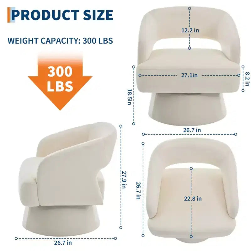 Fauteuil pivotant à 360° - Fauteuil de salon en polaire Teddy, dossier ajouré ergonomique, fauteuil d'appoint pour chambre, bureau, appartement