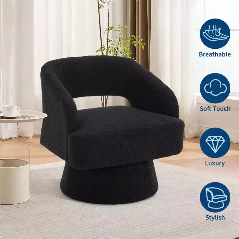 Fauteuil pivotant à 360° - Fauteuil de salon en polaire Teddy, dossier ajouré ergonomique, fauteuil d'appoint pour chambre, bureau, appartement