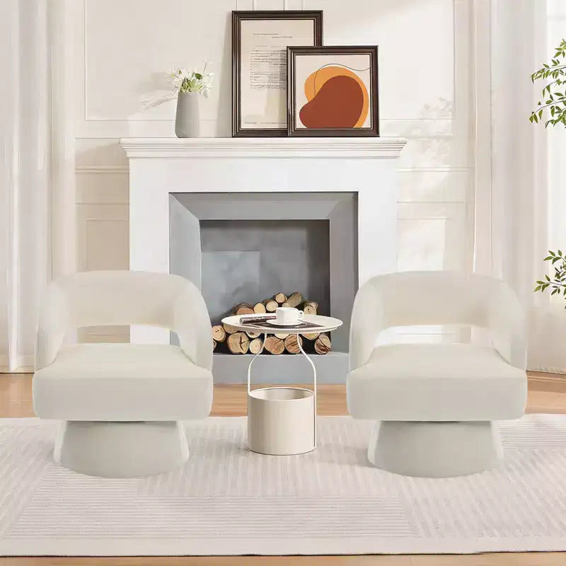Fauteuil pivotant à 360° - Fauteuil de salon en polaire Teddy, dossier ajouré ergonomique, fauteuil d'appoint pour chambre, bureau, appartement