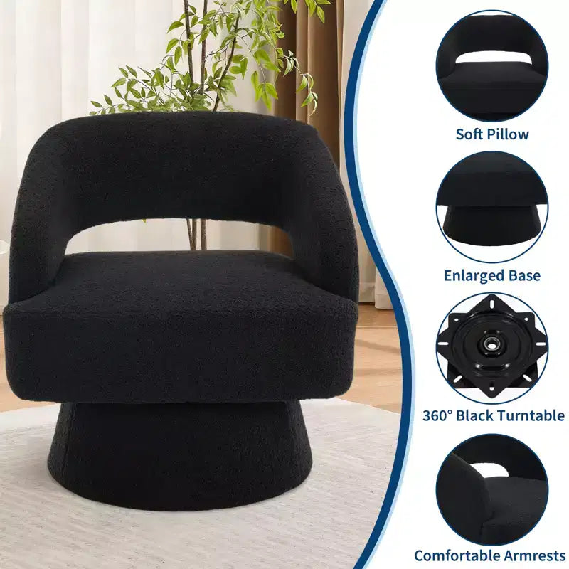 Fauteuil pivotant à 360° - Fauteuil de salon en polaire Teddy, dossier ajouré ergonomique, fauteuil d'appoint pour chambre, bureau, appartement