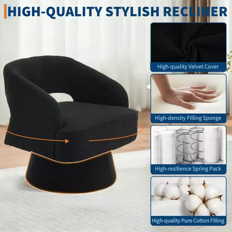 Fauteuil pivotant à 360° - Fauteuil de salon en polaire Teddy, dossier ajouré ergonomique, fauteuil d'appoint pour chambre, bureau, appartement