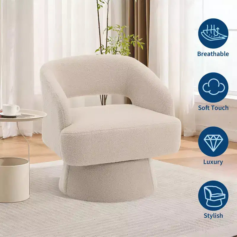 Fauteuil pivotant à 360° - Fauteuil de salon en polaire Teddy, dossier ajouré ergonomique, fauteuil d'appoint pour chambre, bureau, appartement