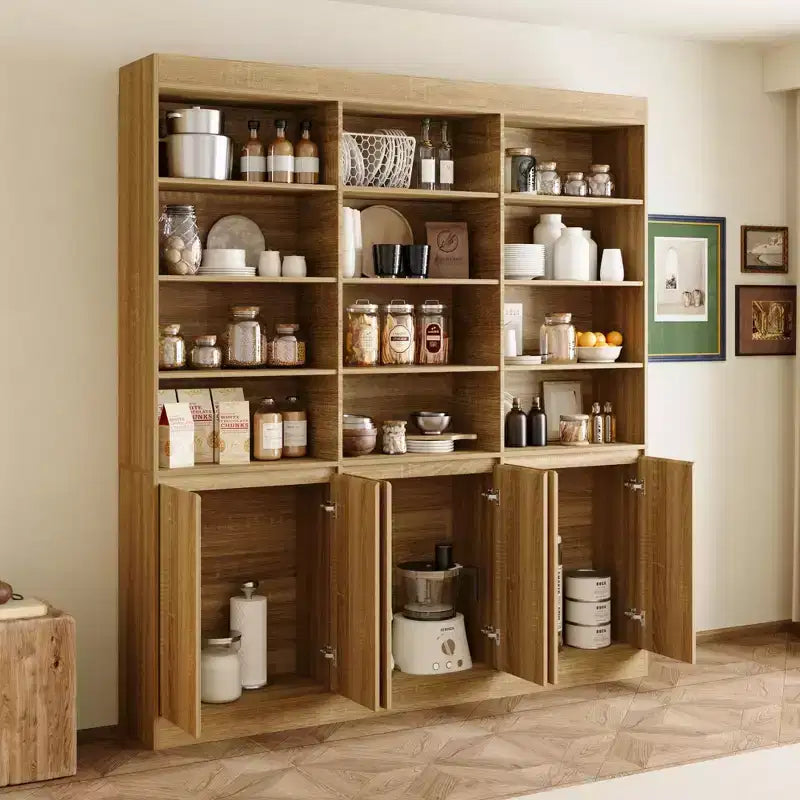 Famapy 70.9 Large Capacity Kitchen Pantry Cabinet,12 Open Shelves & 6-Door Storage,Oak Finish Storage Hutch for Kitchen & Dining Room