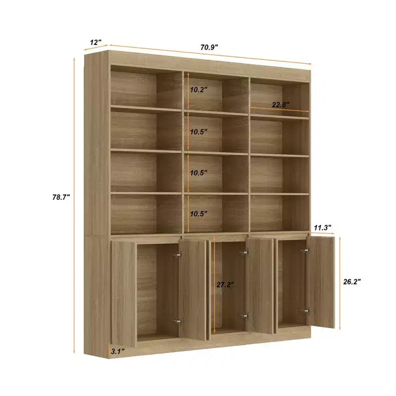 Grand garde-manger de cuisine de 180 cm, 12 étagères ouvertes et 6 portes de rangement, meuble de rangement couleur chêne pour cuisine et salle à manger