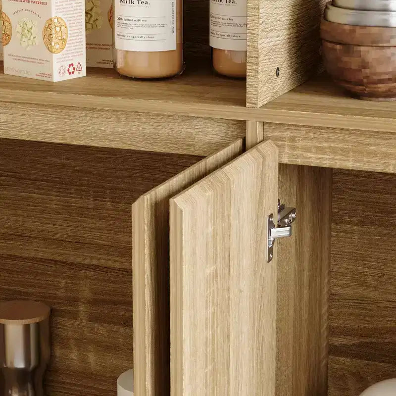 Grand garde-manger de cuisine de 180 cm, 12 étagères ouvertes et 6 portes de rangement, meuble de rangement couleur chêne pour cuisine et salle à manger