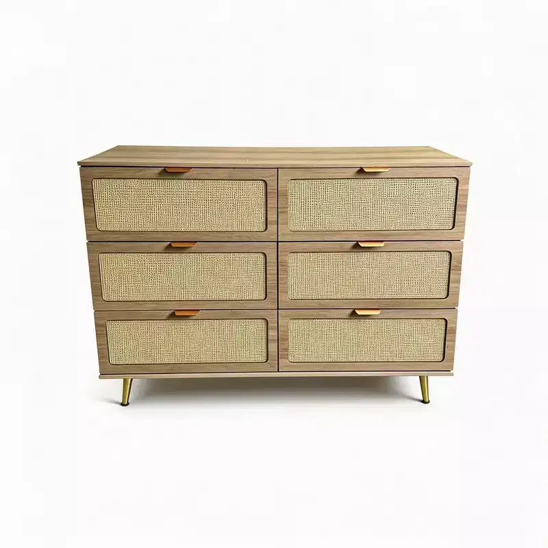 Rattan High-Legged 6-Drawer Chest