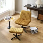 Fauteuil pivotant, chaise de bureau sans roulettes, chaise sans accoudoirs rembourrée en tissu bouclé moderne avec repose-pieds