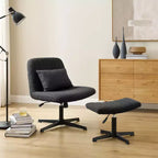Fauteuil pivotant, chaise de bureau sans roulettes, chaise sans accoudoirs rembourrée en tissu bouclé moderne avec repose-pieds