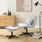 Fauteuil pivotant, chaise de bureau sans roulettes, chaise sans accoudoirs rembourrée en tissu bouclé moderne avec repose-pieds