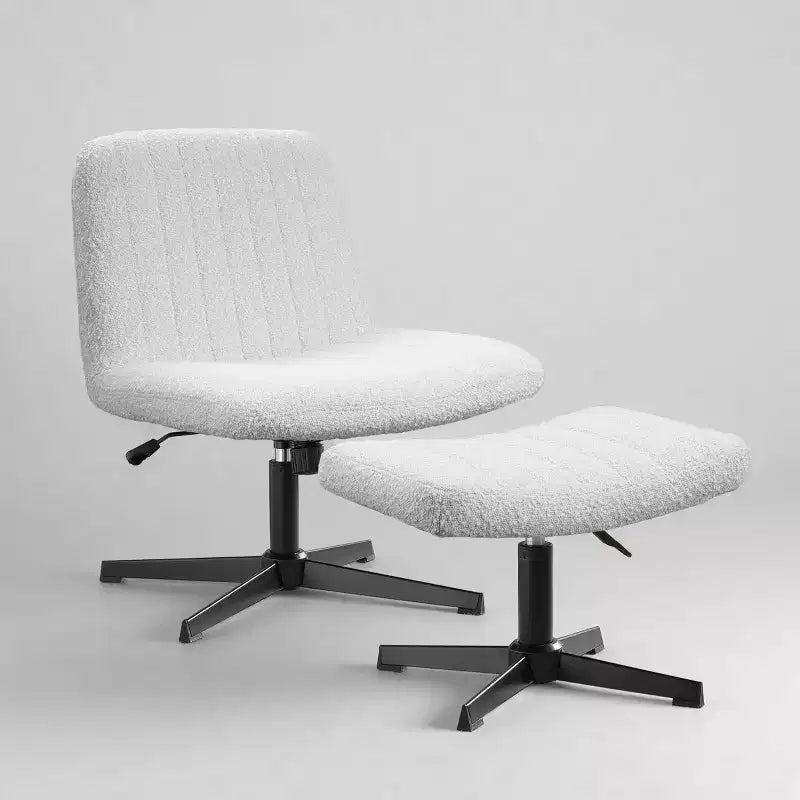 Fauteuil pivotant, chaise de bureau sans roulettes, chaise sans accoudoirs rembourrée en tissu bouclé moderne avec repose-pieds