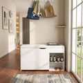 FurnitureR Entryway Bench with Shoe Storage, 3-Tier Flip-Up Drawers, Hidden Cabinet, Space-Saving Organizer, White