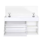 Banc d'entrée avec rangement à chaussures, tiroirs rabattables à 3 niveaux, armoire dissimulée, organisateur peu encombrant, blanc