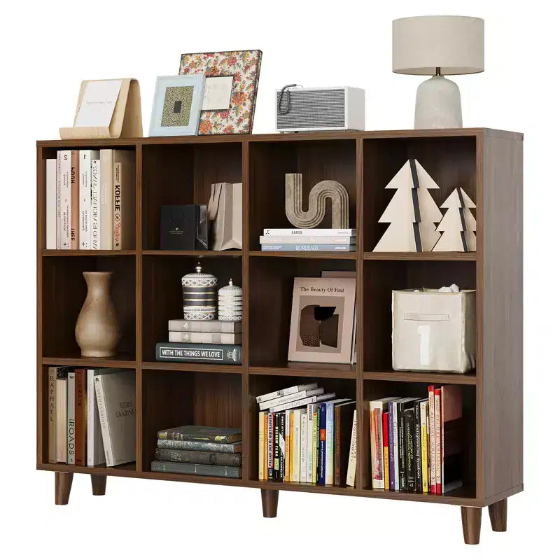 COZONY 12 Cube Bookcase, 2 Tier Open Storage Bookshelf, Modern Wood Cube Shelf Organizer for Living Room Bedroom Home Office, Retro Brown