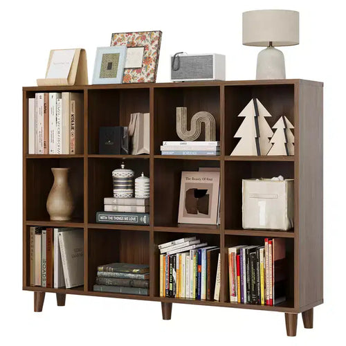 COZONY 12 Cube Bookcase, 2 Tier Open Storage Bookshelf, Modern Wood Cube Shelf Organizer for Living Room Bedroom Home Office, Retro Brown