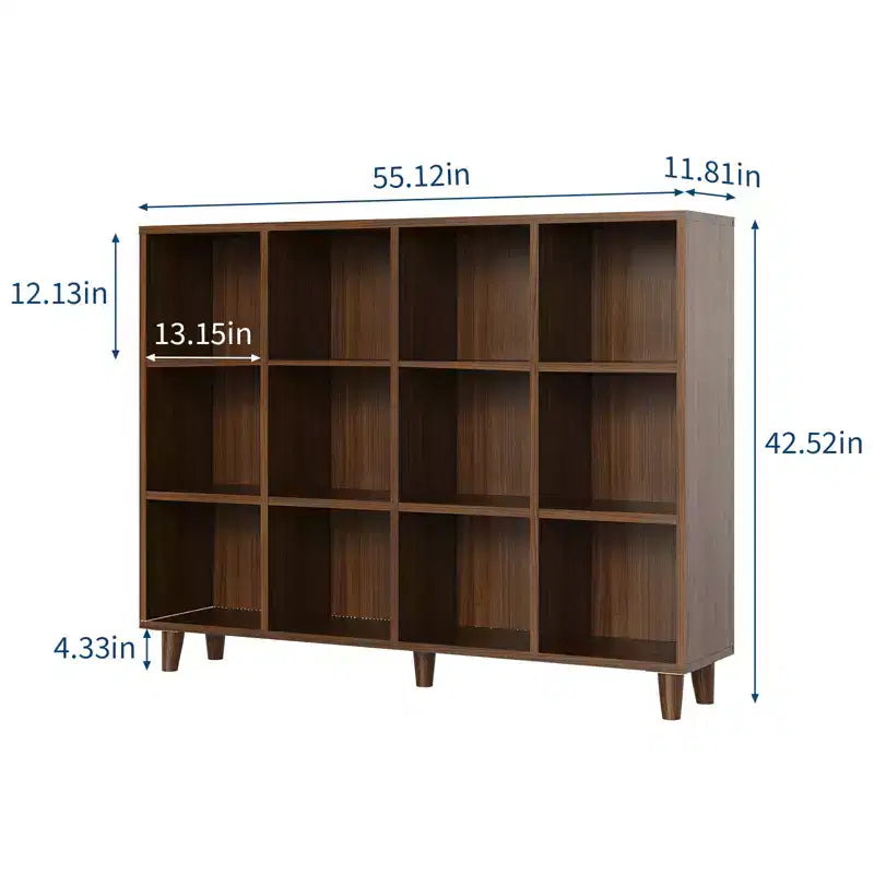 Bibliothèque 12 Cubes, Étagère de Rangement Ouverte 2 Niveaux, Organiseur d'Étagère Cube Moderne en Bois pour Salon Chambre Bureau, Marron Rétro
