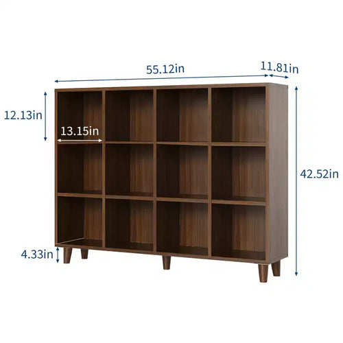Bibliothèque 12 Cubes, Étagère de Rangement Ouverte 2 Niveaux, Organiseur d'Étagère Cube Moderne en Bois pour Salon Chambre Bureau, Marron Rétro
