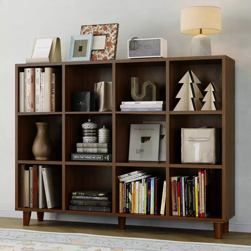 Bibliothèque 12 Cubes, Étagère de Rangement Ouverte 2 Niveaux, Organiseur d'Étagère Cube Moderne en Bois pour Salon Chambre Bureau, Marron Rétro