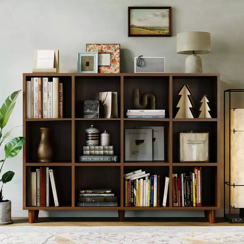 Bibliothèque 12 Cubes, Étagère de Rangement Ouverte 2 Niveaux, Organiseur d'Étagère Cube Moderne en Bois pour Salon Chambre Bureau, Marron Rétro