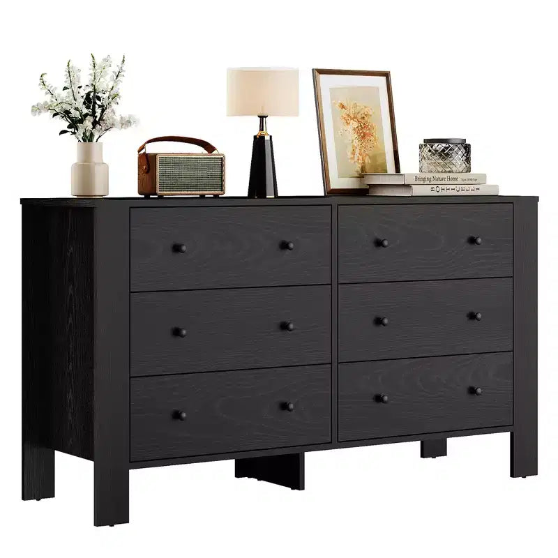 Commode en bois à 6 tiroirs pour chambre à coucher, Grand organiseur de rangement moderne pour salon, entrée, couloir