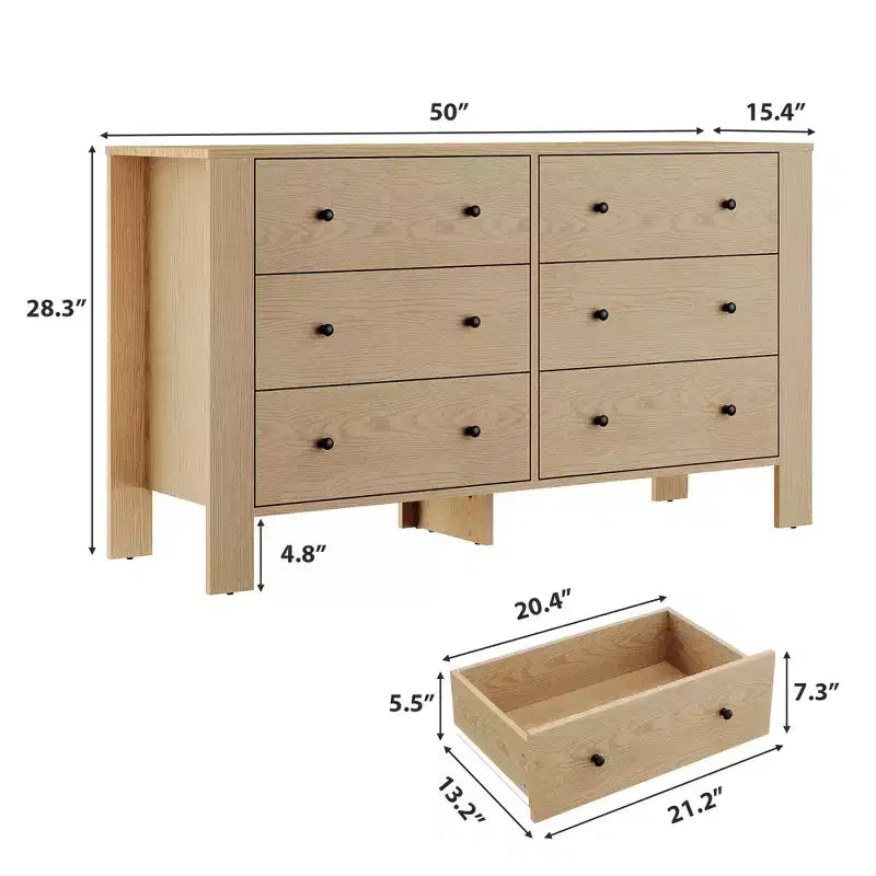 Commode en bois à 6 tiroirs pour chambre à coucher, Grand organiseur de rangement moderne pour salon, entrée, couloir
