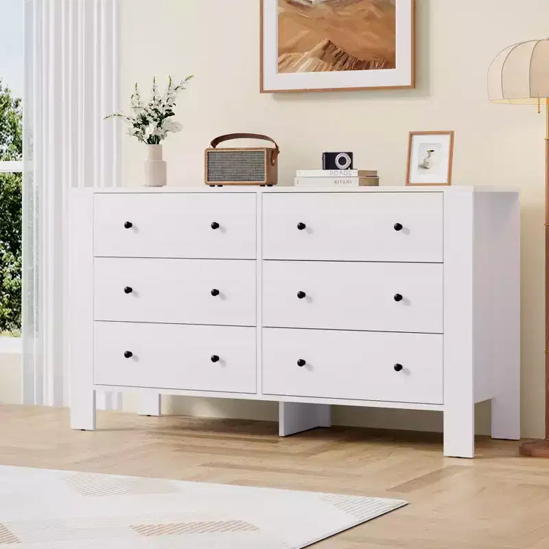 Commode en bois à 6 tiroirs pour chambre à coucher, Grand organiseur de rangement moderne pour salon, entrée, couloir